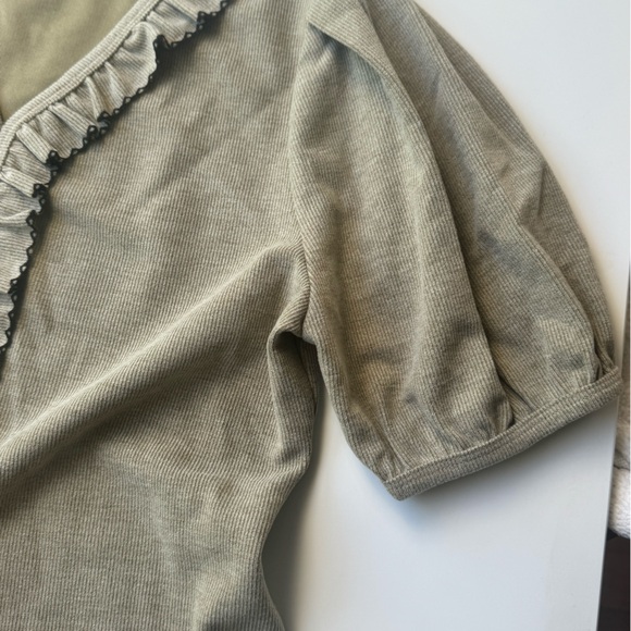 Gray Ruffled V-Neck Top - Picture 3 of 6